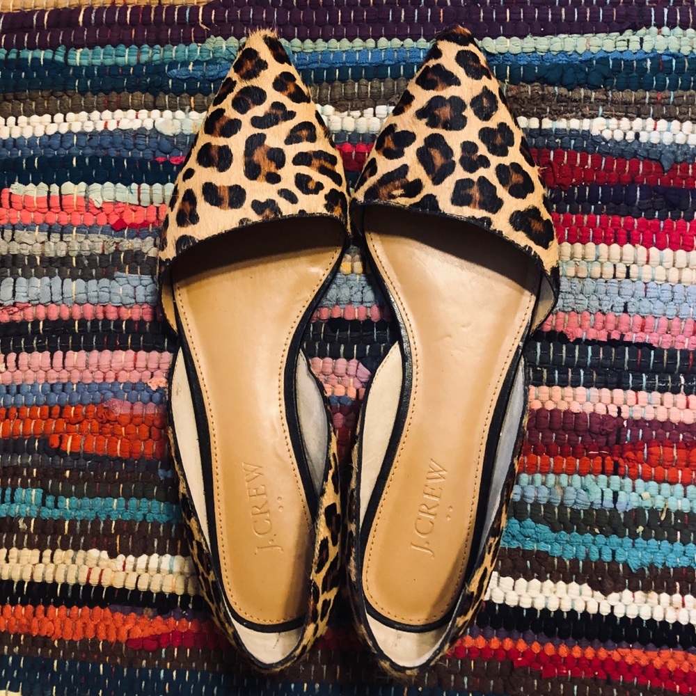 J. Crew Zoe Calf Hair Leopard d’Orsay Flats